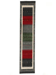 80X400 絨毯 ギャッベ インド Fine モダン 廊下 カーペット ブラック/ダークレッド (ウール, インド) Carpetvista