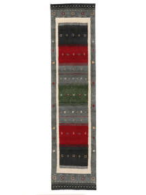 絨毯 ギャッベ インド Fine 80X350 廊下 カーペット ブラック/ダークグリーン (ウール, インド)