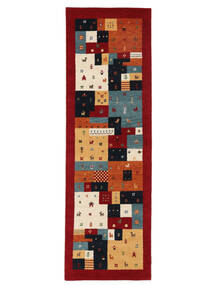 80X250 絨毯 ギャッベ インド Fine モダン 廊下 カーペット ダークレッド/ブラック (ウール, インド) Carpetvista