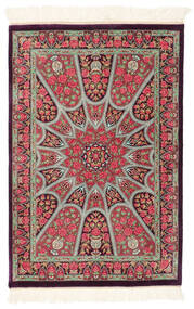 Ghom Silke Teppe 60X89 Mørk Rød/Mørk Gul Silke, Persia/Iran