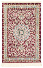 絨毯 オリエンタル クム シルク 60X90 ダークレッド/ベージュ (絹, ペルシャ/イラン)