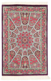 60X90 絨毯 オリエンタル クム シルク ダークレッド/グリーン (絹, ペルシャ/イラン)