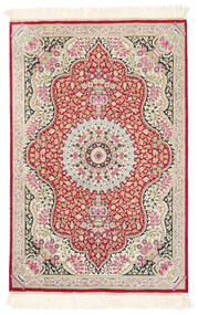 絨毯 オリエンタル クム シルク 60X90 ベージュ/ダークレッド (絹, ペルシャ/イラン)