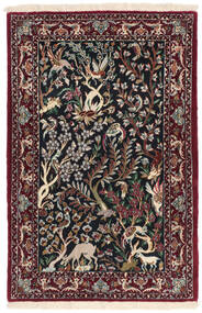 Isfahan Silkerenning Teppe 70X106 Svart/Mørk Rød Ull, Persia/Iran
