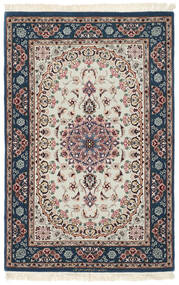 84X130 絨毯 イスファハン 絹の縦糸 オリエンタル ブラック/茶色 (ペルシャ/イラン)