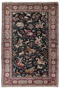 絨毯 クム シルク 140X210 ブラック/茶色 (絹, ペルシャ/イラン)