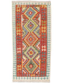  Orientalischer Kelim Afghan Old Stil Teppich 96X203 Dunkelrot/Grün Wolle, Afghanistan Carpetvista