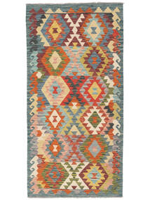  99X200 Kelim Afghan Old Stil Teppich Dunkelgrün/Grün Afghanistan Carpetvista