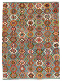 245X341 Kilim Afghan Old Style Rug Oriental Green/Dark Red (Wool, Afghanistan) Carpetvista