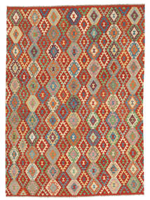 259X358 Kilim Afghan Old Style Rug Oriental Dark Red/Green Large (Wool, Afghanistan) Carpetvista