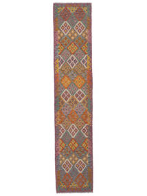 81X404 Kelim Afghan Old Style Teppe Orientalsk Løpere Brun/Mørk Rød (Ull, Afghanistan) Carpetvista