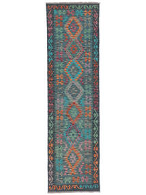 Kelim Afghan Old Stil Teppich 82X293 Läufer Schwarz/Dunkeltürkis Wolle, Afghanistan Carpetvista