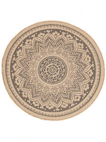  Indoor/Outdoor Rug Ø 240 Medallion Washable Large Minelli Fringes - Black/Beige