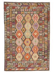  200X299 Kelim Afghan Old Style Matot Matto Ruskea/Tummanpunainen Afganistan Carpetvista