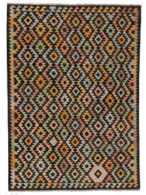  214X299 Kelim Afghan Old Style Teppe Svart/Brun Afghanistan Carpetvista