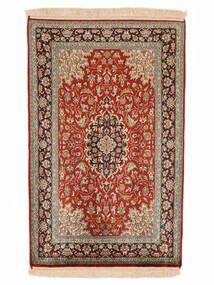 Kashmir Pure Silk 24/24 Quality Rug 60X96 Silk Brown/Dark Red Small Carpetvista
