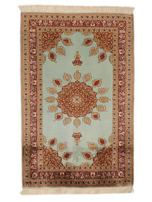  Orientalsk Kashmir Ren Silke 24/24 Quality Teppe 64X100 Brun/Grønn Silke, India Carpetvista