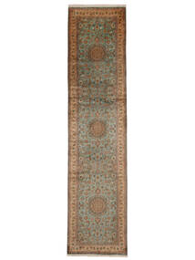  Orientalsk Kashmir Ren Silke 24/24 Quality Teppe 78X325Løpere Brun/Mørk Gul Silke, India Carpetvista