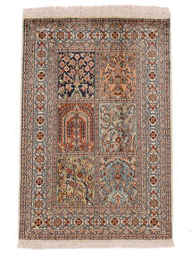 63X92 Kashmir Ren Silke Teppe Orientalsk Brun/Svart (Silke, India) Carpetvista