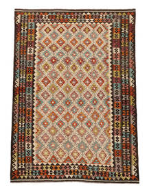 絨毯 キリム アフガン オールド スタイル 196X292 茶色/ブラック (ウール, アフガニスタン)
