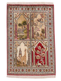 63X93 Kashmir Ren Silke Teppe Orientalsk Brun/Mørk Rød (Silke, India) Carpetvista