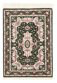 60X90 絨毯 クム シルク オリエンタル ブラック/ベージュ (絹, ペルシャ/イラン)