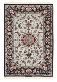 絨毯 イスファハン 絹の縦糸 84X123 茶色/ブラック (ウール, ペルシャ/イラン)
