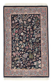 78X125 絨毯 オリエンタル イスファハン 絹の縦糸 ブラック/ダークレッド (ウール, ペルシャ/イラン)