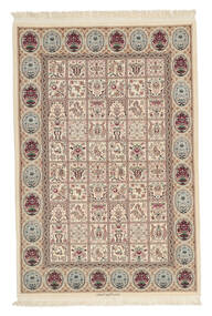 133X194 絨毯 オリエンタル イスファハン 絹の縦糸 茶色/ベージュ (ウール, ペルシャ/イラン)