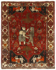  Qashqai Old Pictorial Rug 121X152 Persian Wool Dark Red/Black Small