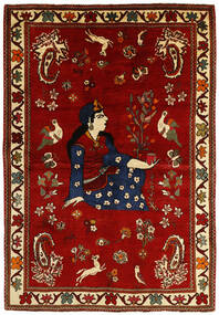  Persischer Kashghai Old Figurativ Teppich 180X263 Dunkelrot/Schwarz (Wolle, Persien/Iran)