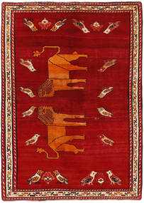 Alfombra Kashghai Old Figurativa/Gráfica 156X222 Rojo Oscuro/Marrón (Lana, Persia/Irán)