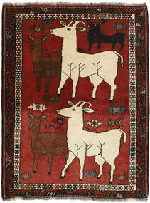 108X148 Kashghai Old Figurativt/Billedligt Tæppe Orientalsk Sort/Mørkerød (Uld, Persien/Iran)