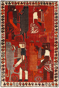 Tapete Kashghai Old Figurativo/Imagens 100X148 Vermelho Escuro/Preto (Lã, Pérsia/Irão)