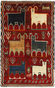 Kashghai Old Pictorial Rug 134X215 Dark Red/Black Wool, Persia/Iran