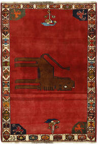Alfombra Oriental Kashghai Old Figurativa/Gráfica 129X189 Rojo Oscuro/Negro (Lana, Persia/Irán)