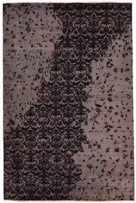 絨毯 Damask 199X302 ブラック/ダークレッド (ウール, インド)