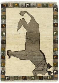  Orientalischer Kashghai Old Figurativ Teppich 88X124 Gelb/Braun Wolle, Persien/Iran