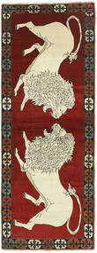 103X278 Tapis D'orient Kashghai Old Figural/Pictural De Couloir Rouge Foncé/Noir (Laine, Perse/Iran)