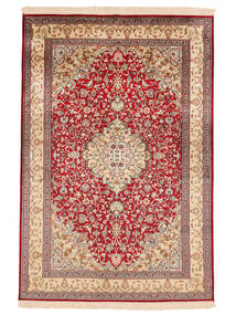 126X187 Kashmir Pure Silk 24/24 Quality Rug Oriental Brown/Dark Red (Silk, India) Carpetvista