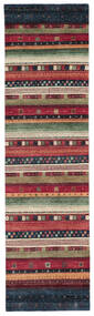 81X296 絨毯 ギャッベ Loribaft モダン 廊下 カーペット ダークレッド/ブラック (ウール, インド)