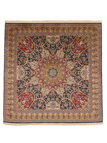 179X184 絨毯 オリエンタル カシミール ピュア シルク 24/24 Quality 正方形 茶色/ダークレッド (絹, インド) Carpetvista