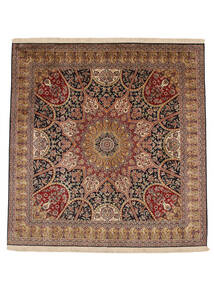 182X189 絨毯 オリエンタル カシミール ピュア シルク 24/24 Quality 正方形 茶色/ダークレッド (絹, インド) Carpetvista