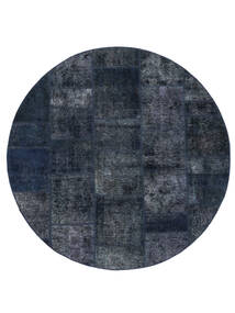  Ø 200 Tapete Patchwork Moderno Redondo Preto/Azul Escuro (Lã, Pérsia/Irão) Carpetvista