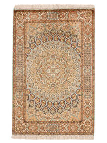 62X96 絨毯 オリエンタル カシミール ピュア シルク 茶色/オレンジ (絹, インド) Carpetvista