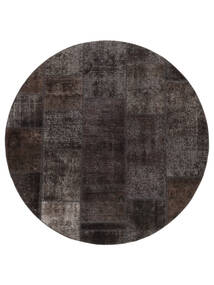 Patchwork Rug Ø 200 Round Black/Brown Wool, Persia/Iran Carpetvista