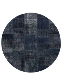 Patchwork Rug Ø 200 Round Black Wool, Persia/Iran Carpetvista