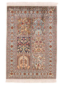 Kashmir Äkta Silke Matta 66X96 Brun/Beige Silke, Indien Carpetvista