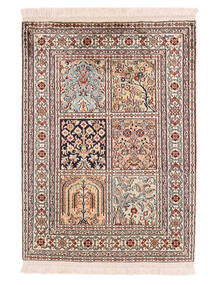  66X92 Kashmir Pure Silk Rug Brown/Beige India Carpetvista