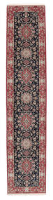  イスファハン 絹の縦糸 絨毯 84X408 ペルシャ ウール ブラック/ダークレッド 小